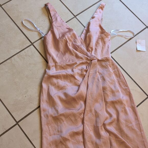 NWOT After Six Whisper Satin Maxi Dress Draped Tulip Gown Toasted Sugar Pink 8 - Picture 2 of 15